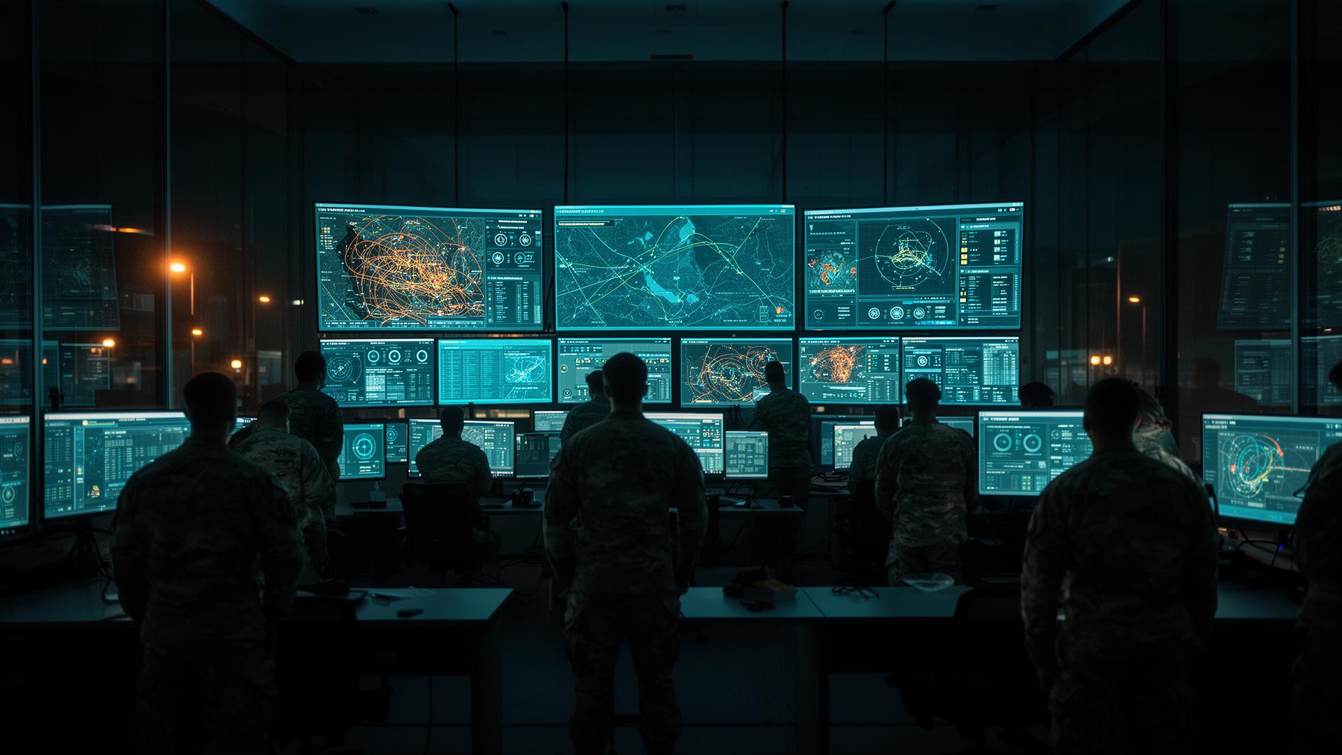 Operator working with mission systems at night